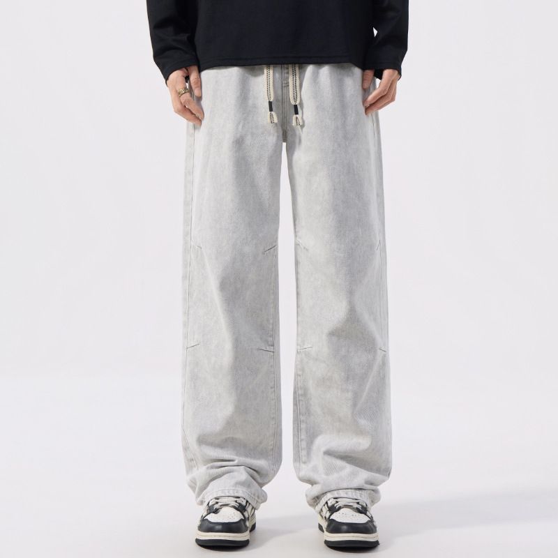 Nordmann Muqiu Clothing | American Style Vintage Washed Retro Elastic Waist Jeans Men's Trendy Brand Hip Hop Wide Leg Casual Long_mkmklike.com