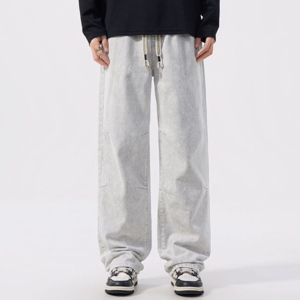 Nordmann Muqiu Clothing | American Style Vintage Washed Retro Elastic Waist Jeans Men's Trendy Brand Hip Hop Wide Leg Casual Long_mkmklike.com