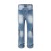 Men's Vintage Washed Blue Jeans With Whisker & Tattoo Print, Slim Bootcut Denim Pants, Retro Streetwear Style_mkmklike.com