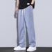 Men's Tencel Denim Jeans Ultra Thin Ice Silk Casual Pants Summer Straight Leg Loose Wide Leg Floor Length_mkmklike.com