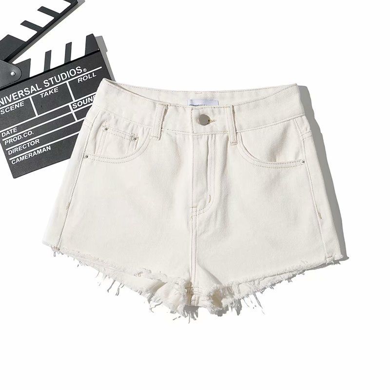 Women's Clothing Summer Solid Color High Waist Slim And Long Legs Cut Edge Old Raw Edge Denim Shorts Women's Pants_mkmklike.com
