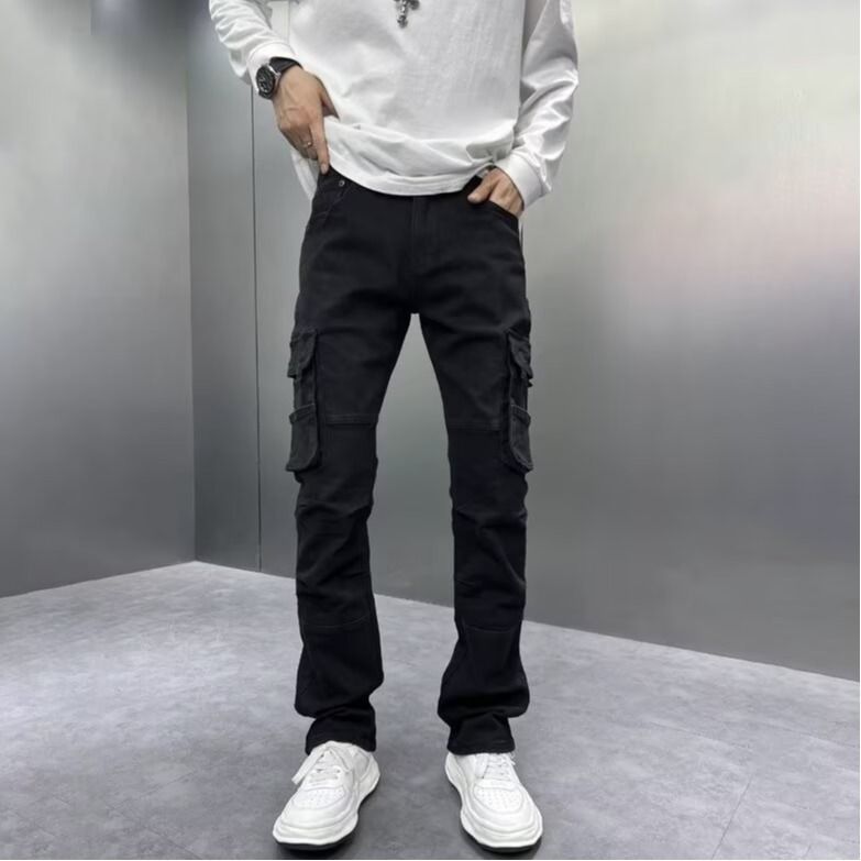 Men's Retro Workwear Multi Pocket Jeans Loose Fitting Casual Trousers High Quality Trendy American Style_mkmklike.com