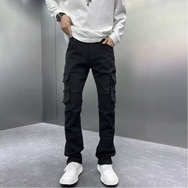 Men's Retro Workwear Multi Pocket Jeans Loose Fitting Casual Trousers High Quality Trendy American Style_mkmklike.com