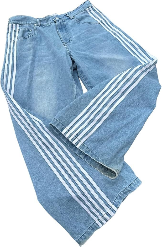 Pulse European And American Cross-Border Striped Jeans Harajuku Loose Casual High Street Men's Trendy Pants_mkmklike.com