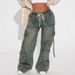 Vintage Blue High Waist Wide Leg Jeans For Women - Cotton Denim Streetwear Pants With Multi-Pockets & Distressed Wash_mkmklike.com