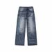Distressed Washed Denim Jeans Style High Street Cool Dad Look Straight Leg Long Pants For Teenagers Men_mkmklike.com