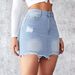 K New Slim Fit Denim Skirt With Holes, Women's Fringed Short Skirt_mkmklike.com
