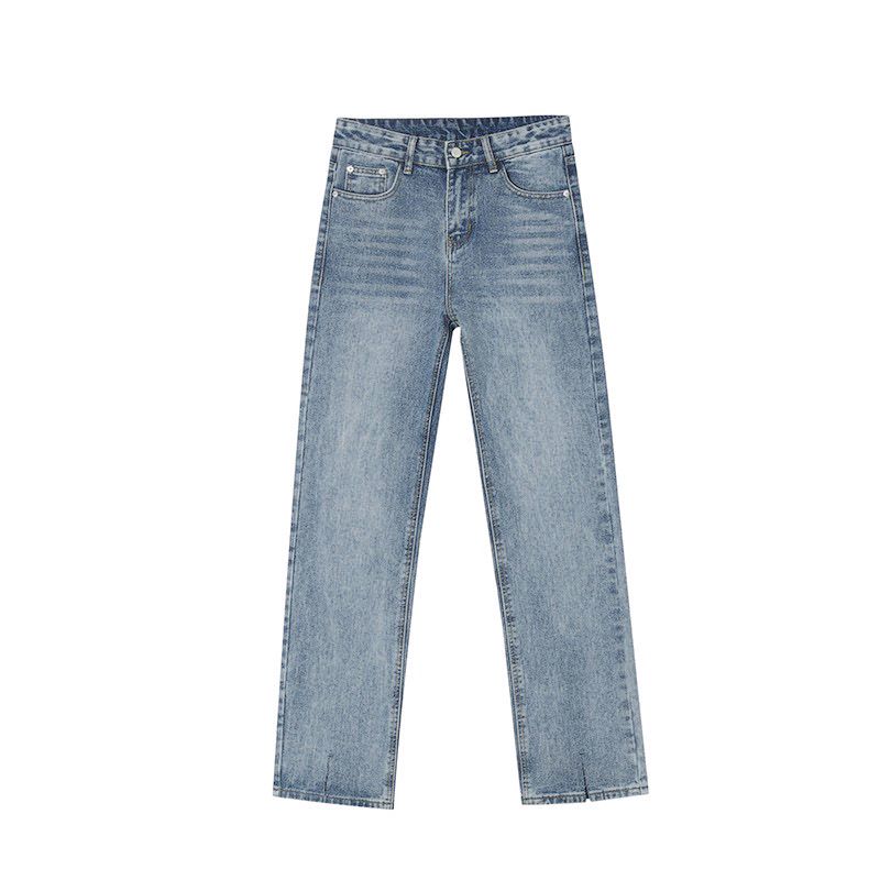 EF Denim | 2023 New Product, Korean Straight Jeans, Men's And Women's Same Small Design Split-ended Washed Trousers_mkmklike.com