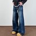 Men's American Vintage Washed Denim Jeans, Streetwear Relaxed Fit Distressed Baggy Drag Pants_mkmklike.com