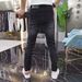 Spring And Autumn Trendy Brand Elastic Jeans Men's Heavy Industry Hot Diamond Printing Fashion Slim-fitting Versatile Black Small Foot Men's Pants_mkmklike.com