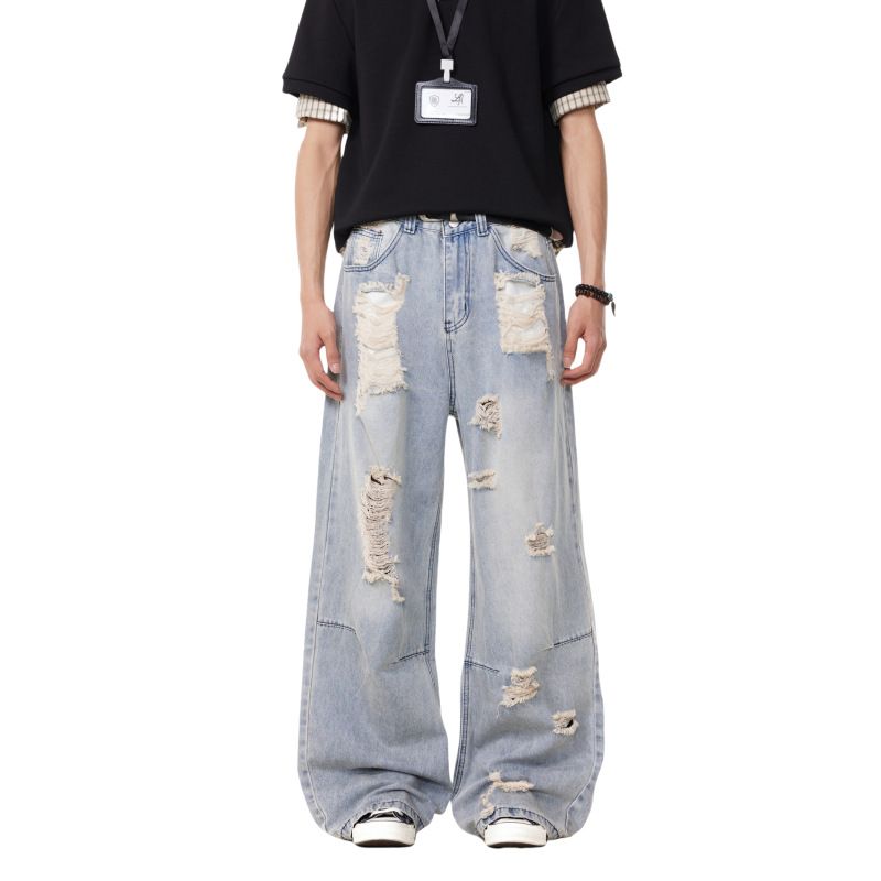 Unisex Distressed Vintage Dad Jeans – Oversized Streetwear Denim With Ripped & Washed Details (Gender-Neutral, Wide-Leg, 90s Grunge Revival)_mkmklike.com