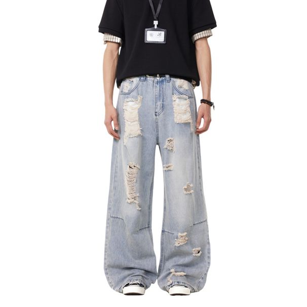 Unisex Distressed Vintage Dad Jeans – Oversized Streetwear Denim With Ripped & Washed Details (Gender-Neutral, Wide-Leg, 90s Grunge Revival)_mkmklike.com