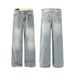Men's Clothing Blue Distressed Denim Men's Loose Straight Drape Mopping Pants_mkmklike.com