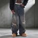 Men's Vintage Loose Straight-Leg Distressed Graffiti Jeans In Antique Bronze Wash Breathable Comfort_mkmklike.com