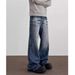 Men's Clothing American High Street Vibe Style Retro Washed Cat Whisker Distressed Jeans Men's Trendy Straight Loose Pleated Trousers_mkmklike.com