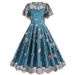 Women's Clothing round neck waist mesh embroidery dress retro Hepburn dress_mkmklike.com