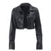 European American Hot Girl Motorcycle With Turn-down Collar And Button Closure, Women's Autumn Sexy Crop Top, Street_mkmklike.com