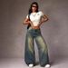 Vintage High Waist Wide Leg Jeans For Women - Retro Loose Fit Denim Pants With Washed Effect, Olive Green Straight Leg Trousers_mkmklike.com