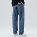 Autumn And Winter New Elastic Waist American High Street Straight Jeans Men's Loose Retro Versatile Wide-footed Jeans_mkmklike.com