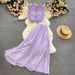 Women's fashion high-waisted lean pressed chiffon skirt two-piece set_mkmklike.com