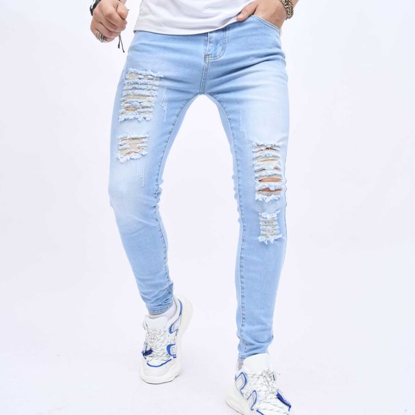 Stylish Men's Slim Fit Stretch Denim Jeans With Distressed Details - Comfortable & Trendy For Casual Wear_mkmklike.com