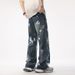 Men's Splatter Paint Washed Jeans – Vintage Loose Straight Leg Denim Pants With Artistic Drip Design (S-XXL)_mkmklike.com