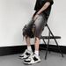 Men's Clothing Semi Elastic Jeans Ripped High Street Fashion Hiphop Street Hip Hop Retro Distressed Casual Shorts_mkmklike.com