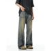 Men's Niche Worn And Distressed Retro Washed Straight Jeans Loose Versatile Wide Leg Floor Length Trousers For Autumn_mkmklike.com