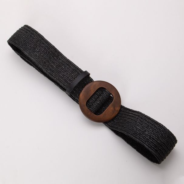 HOT Wooden Buckle Jade Clasp Dress for Women Casual Braided Wide Strap Female Designer Woven Girls Elastic PP Straw Belt_mkmklike.com