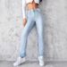 Women's Clothing Slim Fit Straight Leg Jeans Simple Design Stretch Slim Fit Straight Leg Jeans - High Waist Comfort Denim Pants With Medium Wash Blue_mkmklike.com
