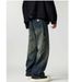 Men's Clothing Spring And Autumn High Street Retro Washed Workwear Drawstring Jeans Men's Loose Wide Leg Straight Casual Pants_mkmklike.com