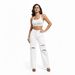 Women's Distressed Straight Leg Jeans - Washed White, Relaxed Fit, Double Knee Rips, Urban & Office Ready_mkmklike.com