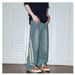 American Retro Washed Striped High Street Splicing Jeans Loose Straight Pants Couple Versatile Casual Trousers_mkmklike.com