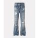 Men's High-Waist Flared Jeans Trendy High Street Style Cross Border American Retro Washed Blue Ripped Pants Floor Length_mkmklike.com