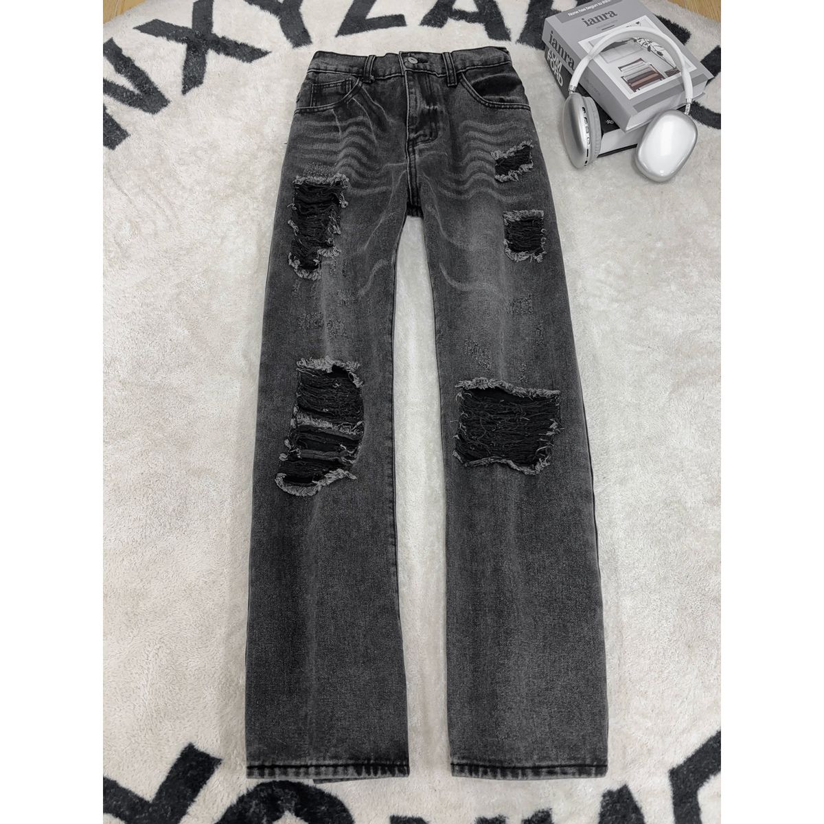 Men's Ripped Loose Wide Leg Jeans Casual Vintage Design Street Style Trendy Summer Pants_mkmklike.com