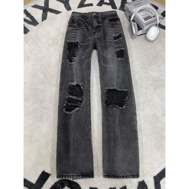 Men's Ripped Loose Wide Leg Jeans Casual Vintage Design Street Style Trendy Summer Pants_mkmklike.com