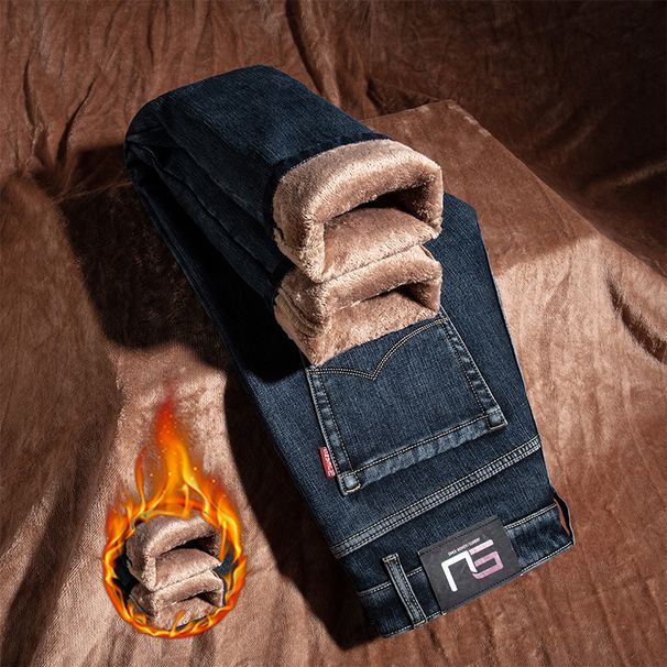 Men's Clothing High End Winter Thickened Fleece Jeans Straight Loose Casual Men's Pants Super Thick Warm Pants Eldest Son Autumn And Winter Style_mkmklike.com