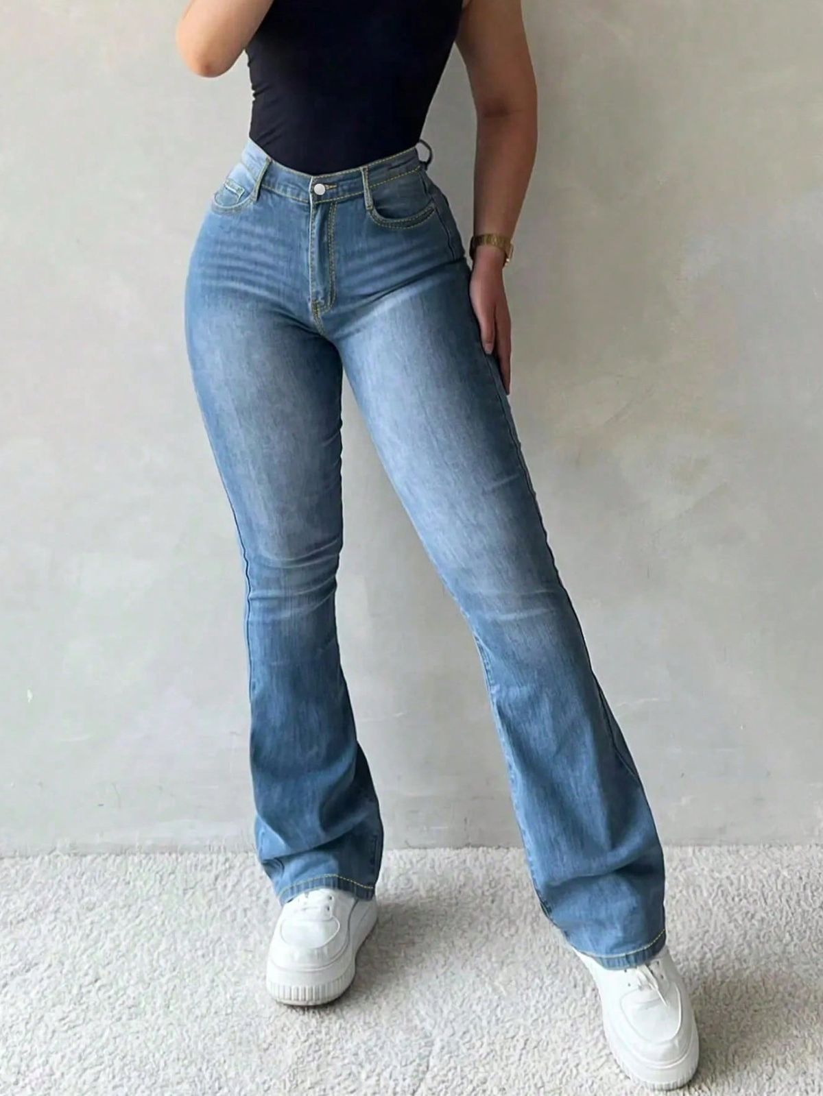 Women's High-Waisted Straight-Leg Jeans – Stretch Denim Pants (Slim Fit, Comfortable & Versatile For Spring/Summer, Office & Casual Wear)_mkmklike.com