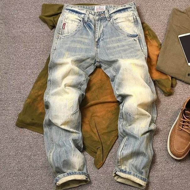 Men's Clothing American Retro Style Jeans Casual Pants Vintage American Style Men's Jeans - Classic Straight Leg Denim Pants For Casual & Streetwear_mkmklike.com