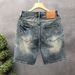 Men's Distressed Embroidered Denim Shorts Vintage Washed Casual 5-Inch Inseam Summer Shorts with Patchwork Details_mkmklike.com