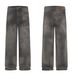 Men's Clothing basic dirty gray washed distressed high street fashion texture loose straight casual jeans_mkmklike.com