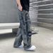 Men's Gray Distressed Jeans – Vintage High Street Baggy Denim Pants With Frayed Hem & Hand-Painted Details – Retro Loose Fit Streetwear Trousers_mkmklike.com