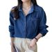 Chicco Blue Denim Shirt Spring Outer Autumn Winter Inner Wear Women's 2023 New Loose Design Sense Niche Top For Women_mkmklike.com