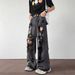 Men's Clothing Men's Hip Hop Distressed Ripped Jeans - Black Washed Denim Pants, Loose Fit, Straight Leg, Vintage Style For Casual Wear_mkmklike.com