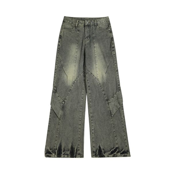 "Men's Oversize Distressed Denim Work Pants - High Street Streetwear Patchwork Deconstructed Loose Fit Straight Leg Wide Trousers"_mkmklike.com