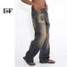 EF JEANS | 2023 New Product Straight Hong Kong Style Retro Old Rust Earth Color Rough Edge Denim Trousers For Men And Women_mkmklike.com