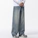 American Washed Jeans Men Loose Street Trend Straight Pants Casual Simple Versatile Wide-Leg Long Trousers_mkmklike.com