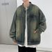 Retro And Trendy Denim Jacket For Men, Loose Fitting, Washed And Worn, Casual Cardigan, Zipper Jacket_mkmklike.com