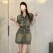 2025 Denim Dress Temperament Summer New Casual Sleeved Waist Slimming Short Skirt_mkmklike.com