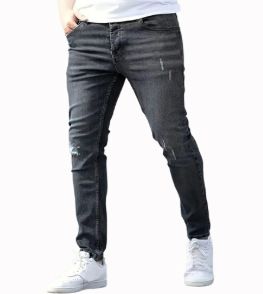 European And American Men's Small Feet Elastic Ripped Jeans Tight Jeans Men_mkmklike.com